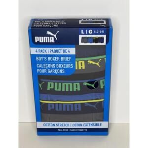 Puma Boys Performance Boxer Brief 4 Pack Large 12-14 Tag Free Blue Grey Black